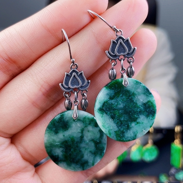 翡翠银S925镶嵌耳饰饰品