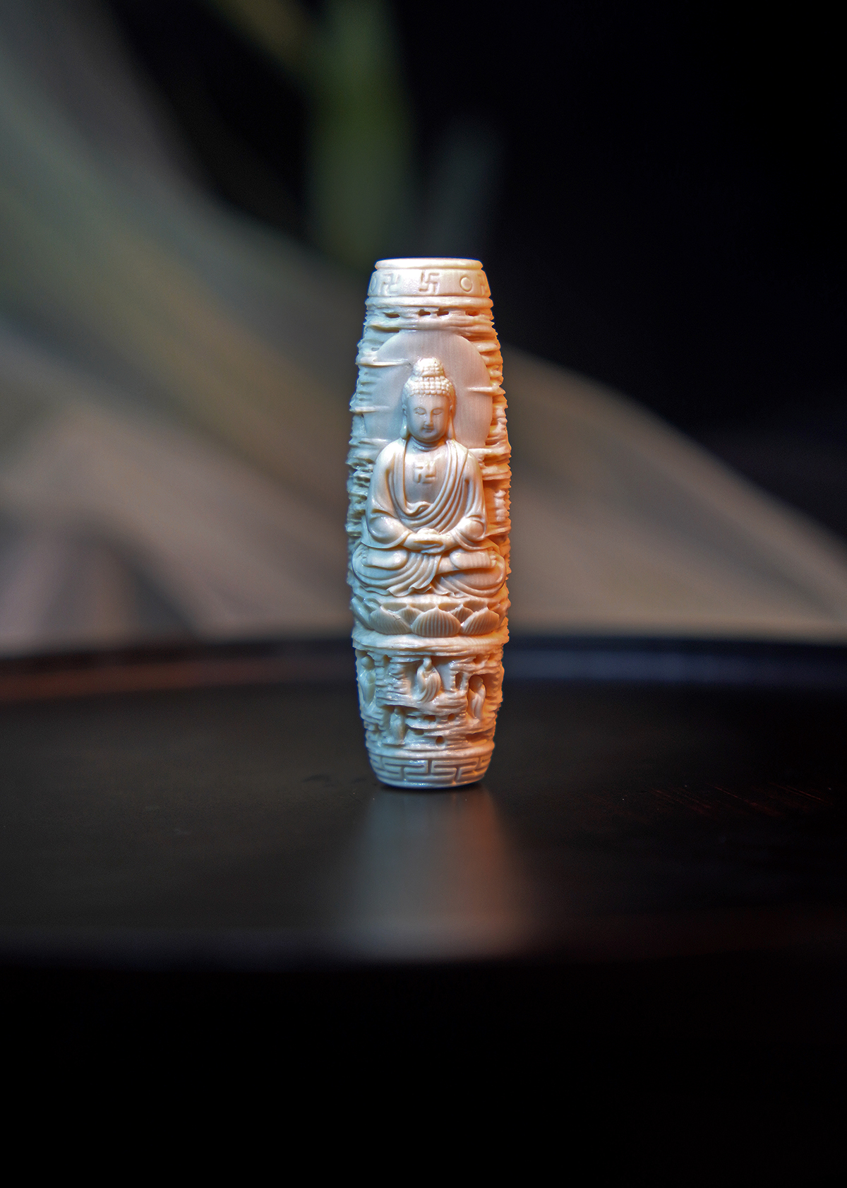 天然猛犸牙/手工雕刻作品/天珠大日/特色白冰料/文玩收藏