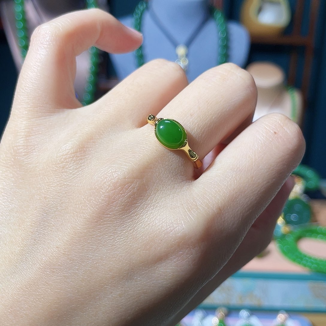 和田玉（碧玉）戒指银S925镶嵌