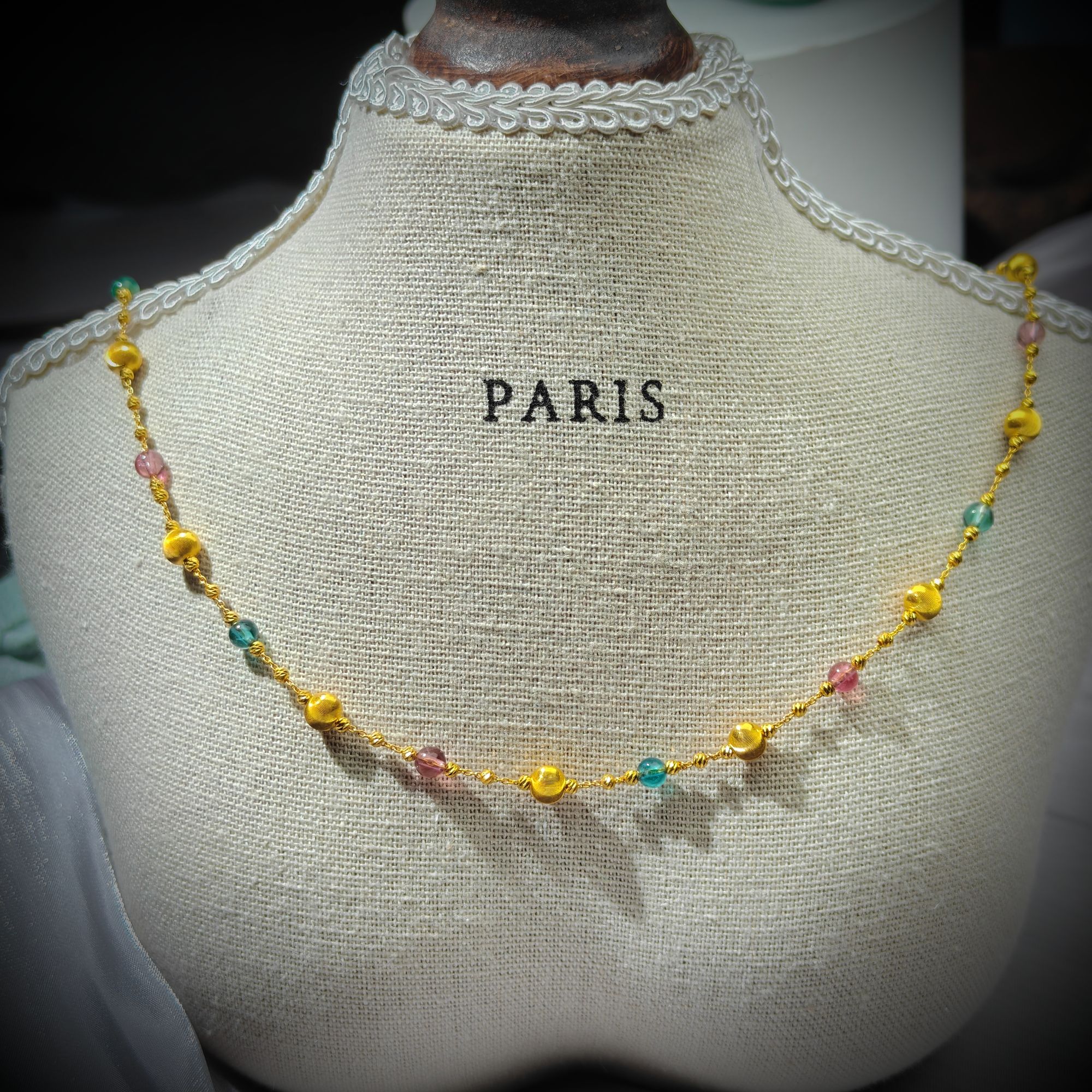 伊芙琳黄金足金新中式国潮复古温柔风水晶蹦迪珠百搭项链