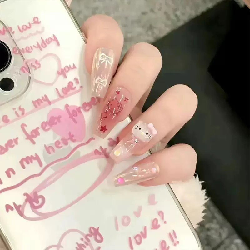 直播链接～穿戴纯手作可爱ins风显白可拆卸假指甲卡通风格穿戴甲