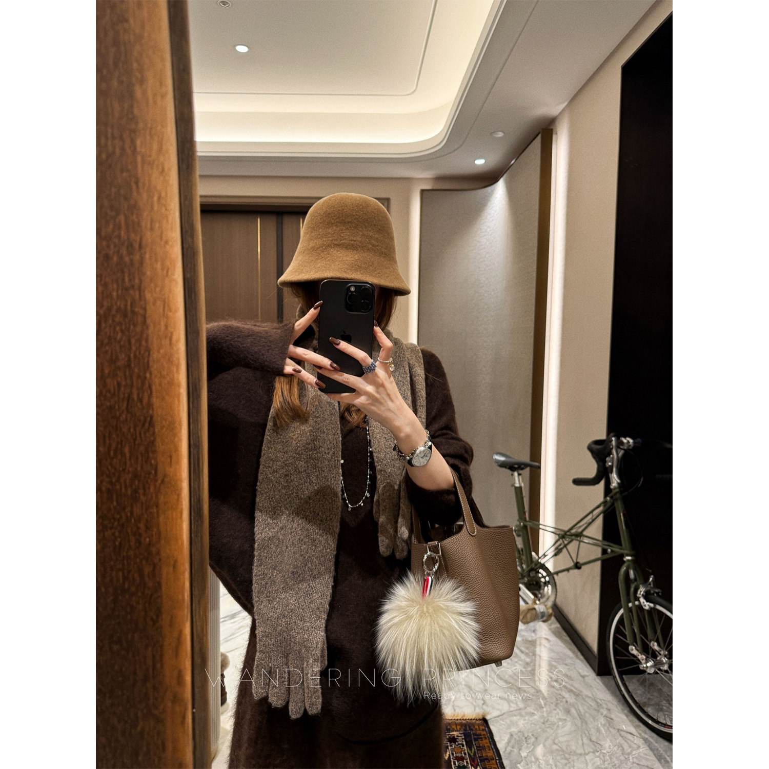 钱美西 大头围日系百搭渔夫帽女秋冬复古素颜遮脸气质水桶帽保暖