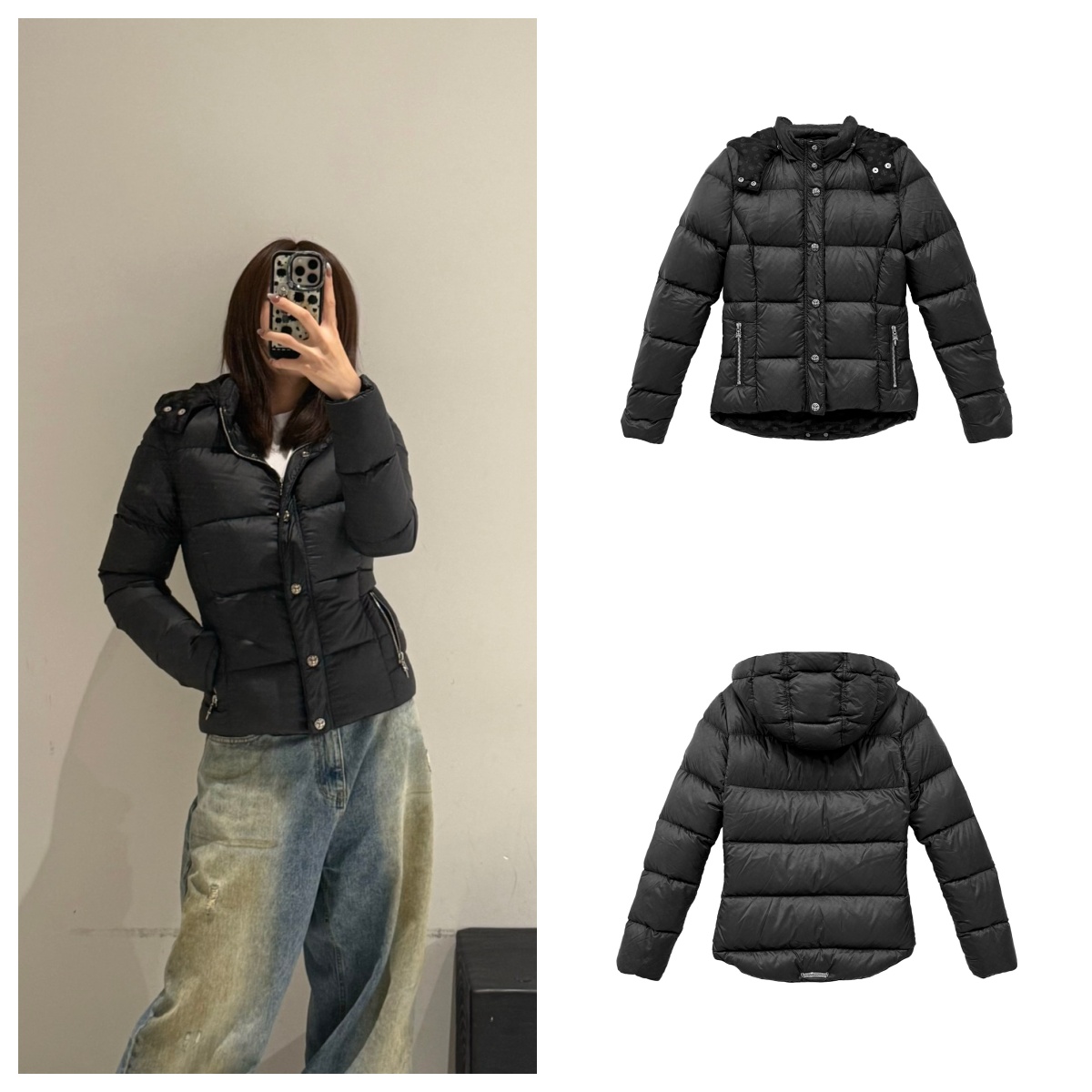 Chrome Hearts 克罗心 女款修身连帽羽绒服 外套 黑色