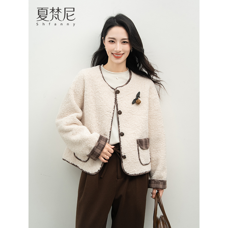夏梵尼雪山暖茸2025年秋冬新款气质减龄拼接圆领皮毛外套