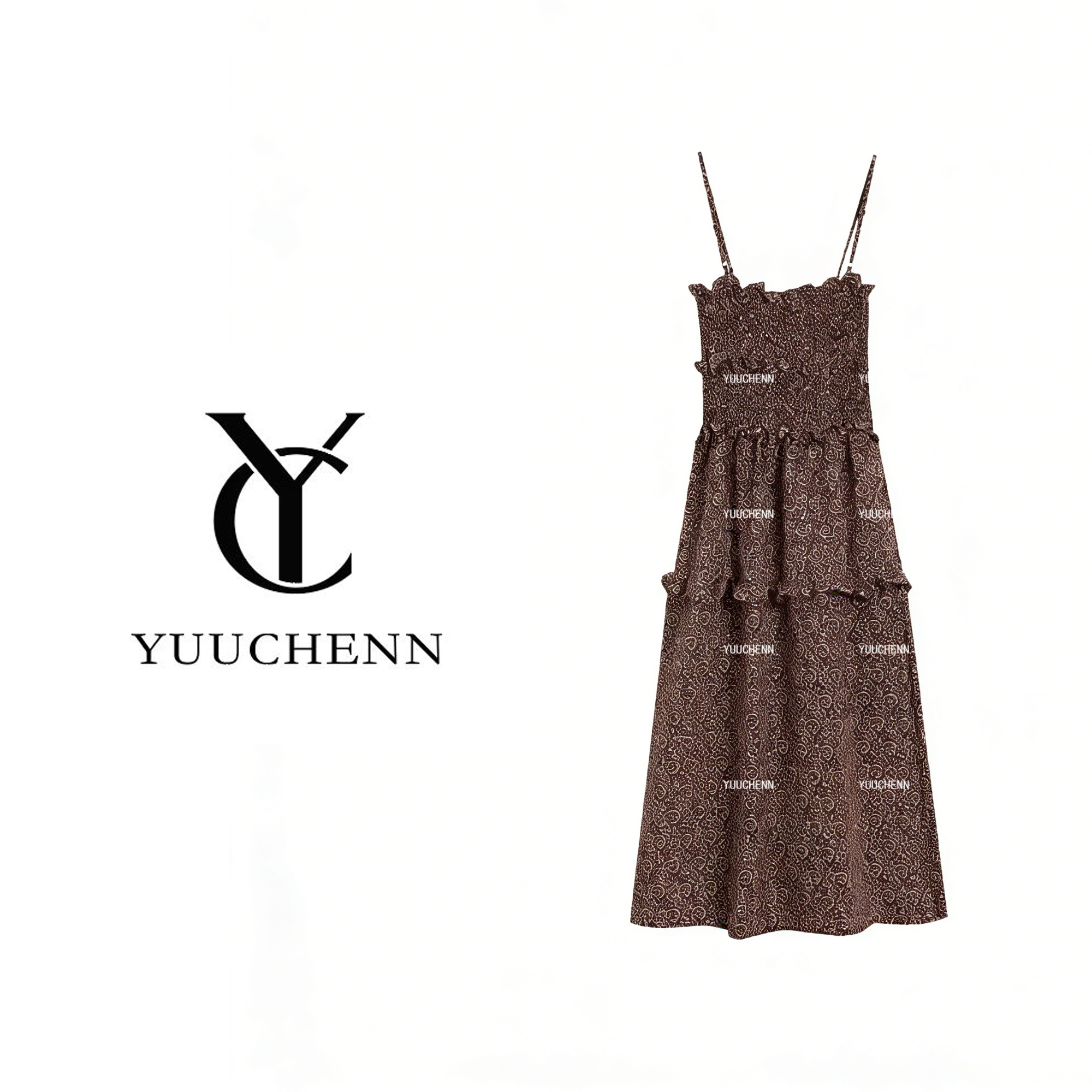 YUUCHENN气质休闲碎花显瘦吊带连衣裙15SW-11602