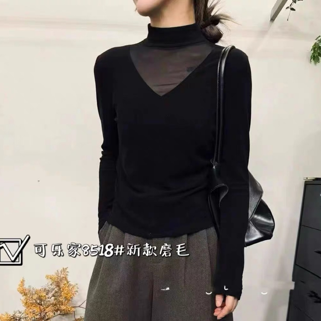 【海南肉丝】8832立领网纱修身加磨毛上衣