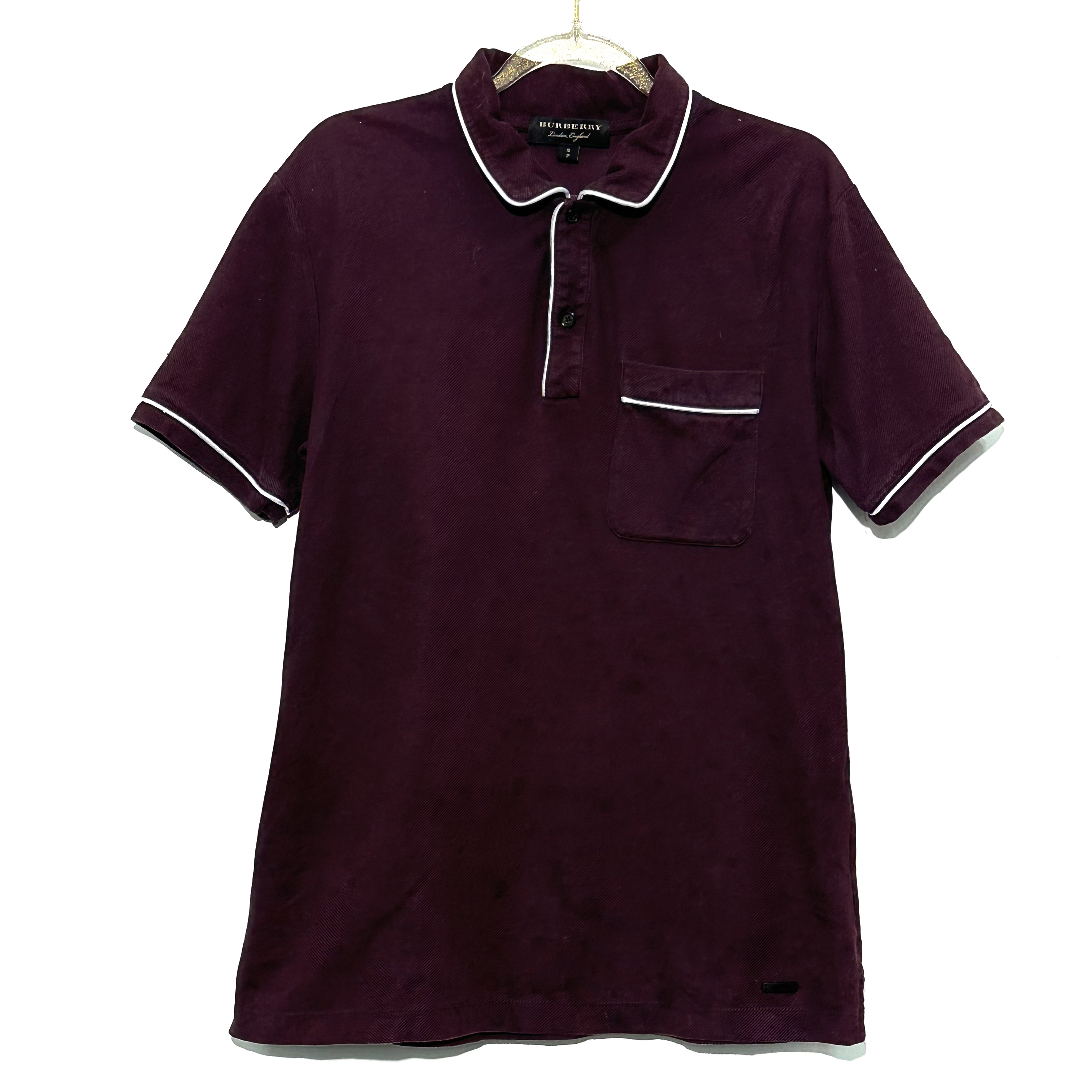 99新 BURBERRY/博柏利 S码 酒红色polo衫短袖 0604