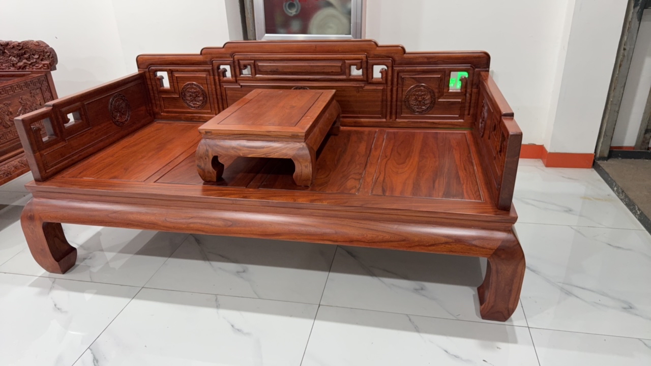 （盛世宽）北方老榆木国色天香新中式实木沙发罗汉床两米长一米宽