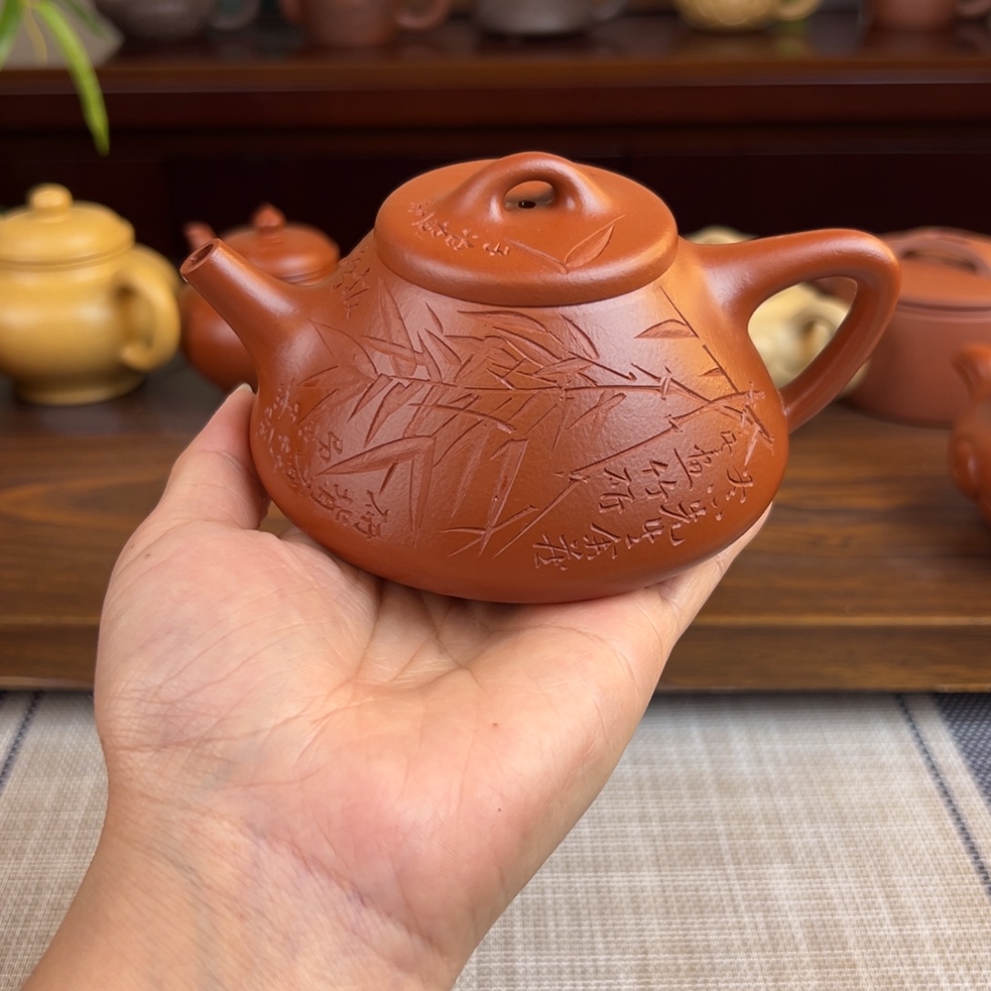紫砂茶壶朱泥子冶石瓢全手微瑕240cc