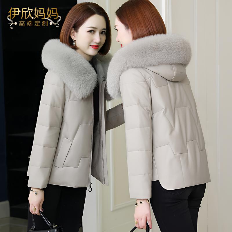 海宁皮羽绒棉服女短款2025新款冬季小个子连帽狐狸毛领皮衣外套女