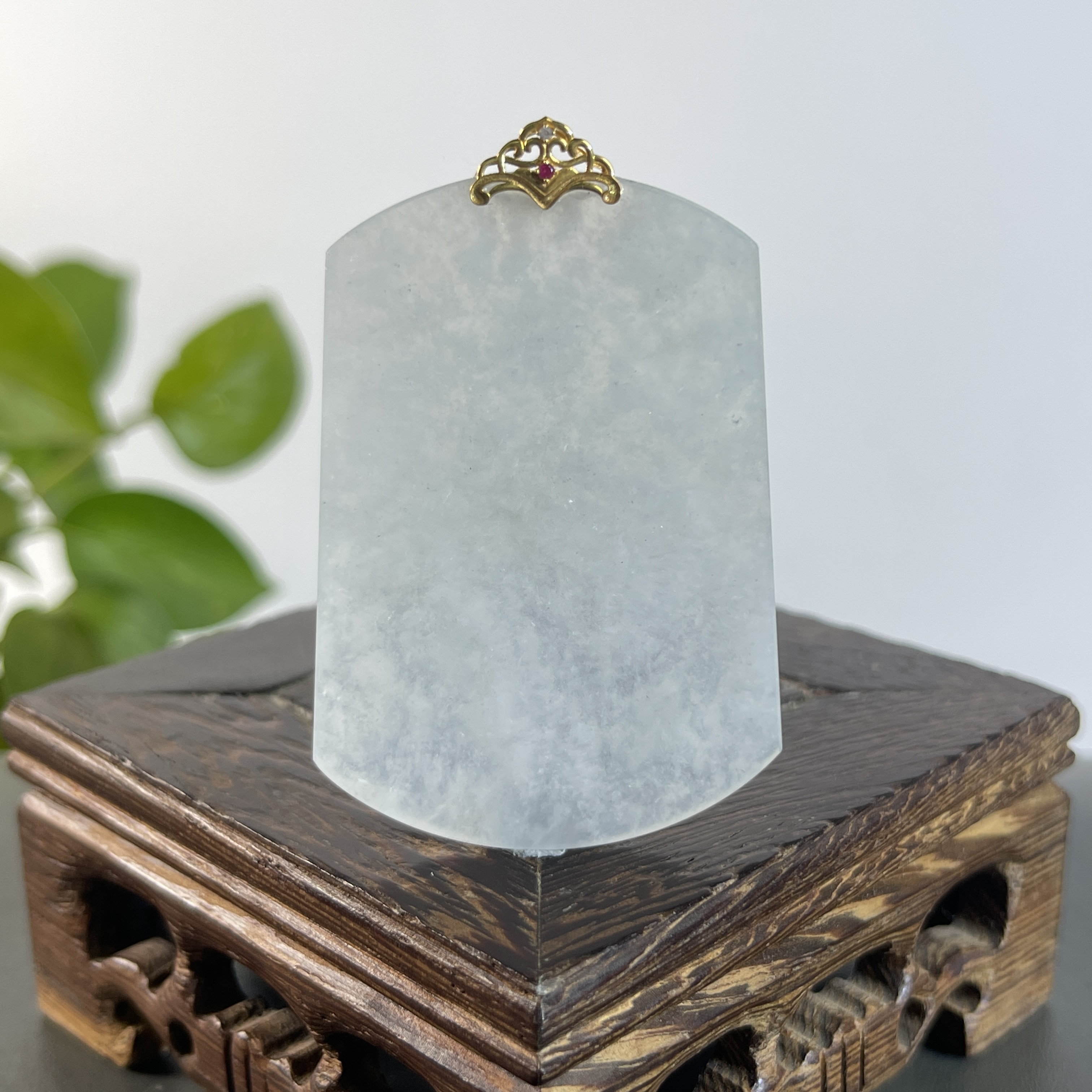 JXB27-85  天然缅甸A货翡翠  18K扣头无事牌