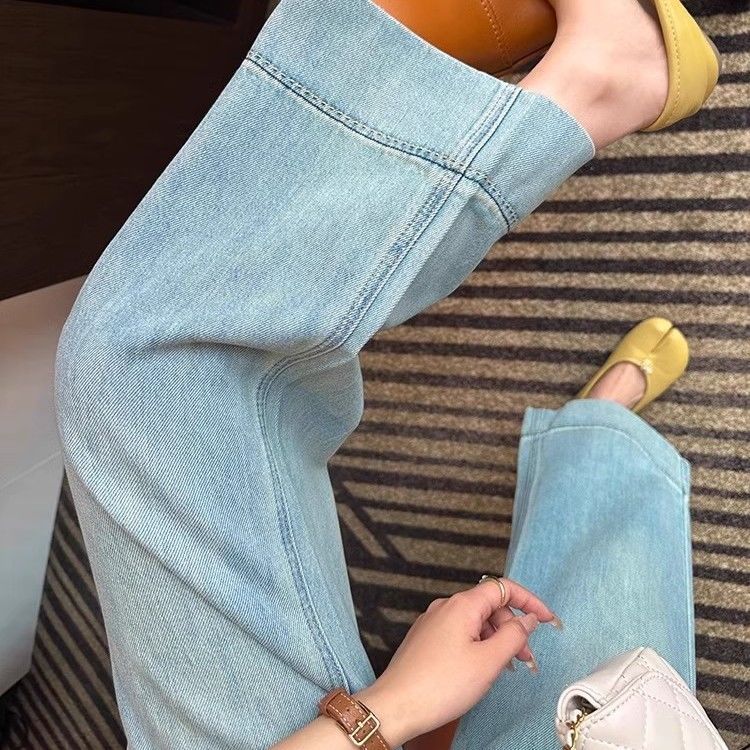 极简风高腰薄款阔腿裤夏季牛仔裤九分裤宽松复古外穿阔腿百搭