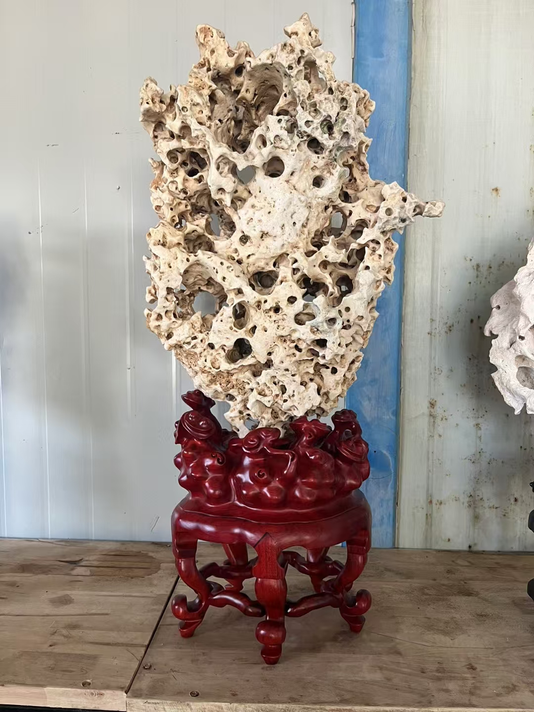 天然奇石印太湖石小精品复古镂空书房客厅办公室花盆装饰附树摆件