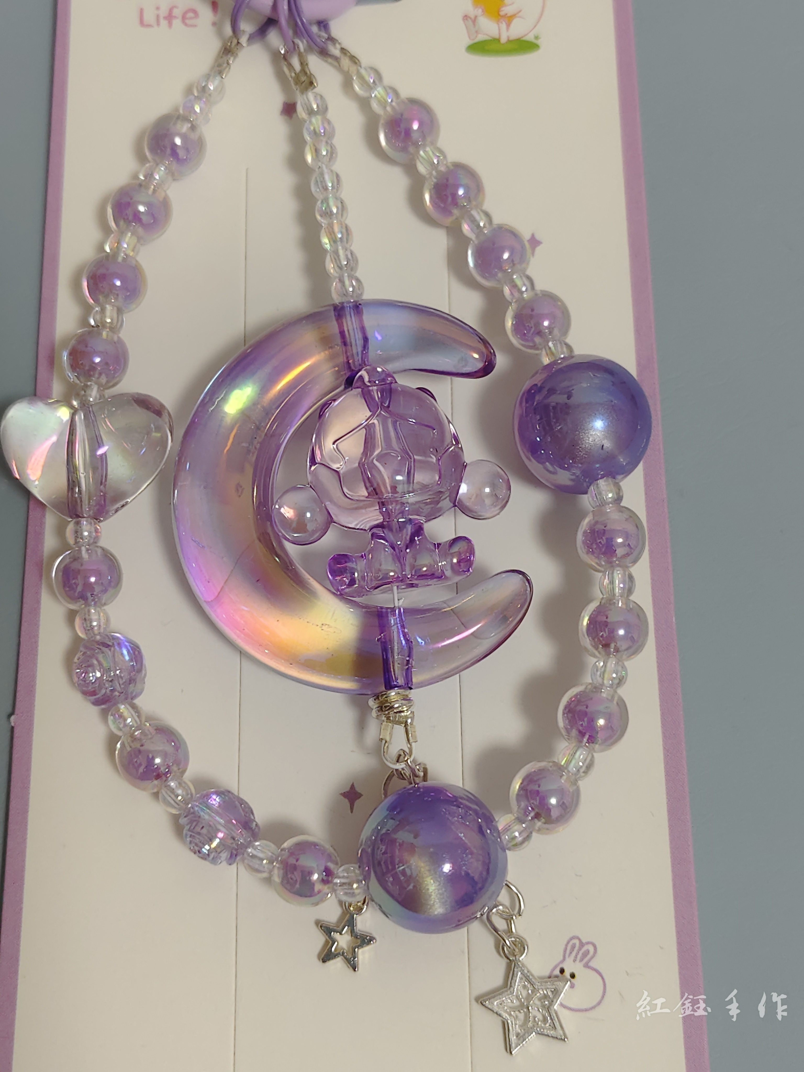 DIY创意手工甜美轻奢亚克力冰透色月亮小人偶手机链挂饰钥匙扣