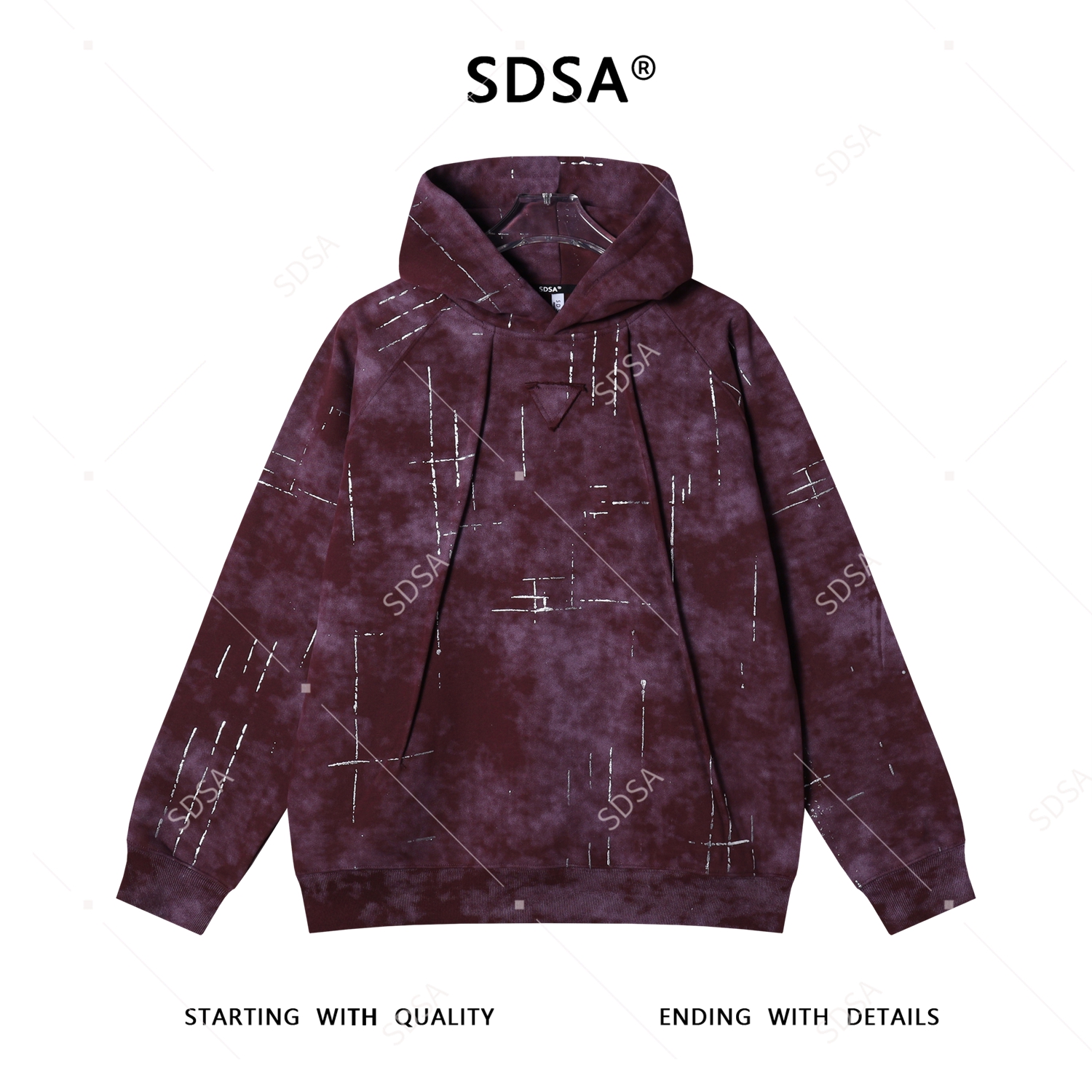 SDSA男士秋冬新款痞帅男装潮牌褶皱滴胶倒三角连帽卫衣百搭轻奢