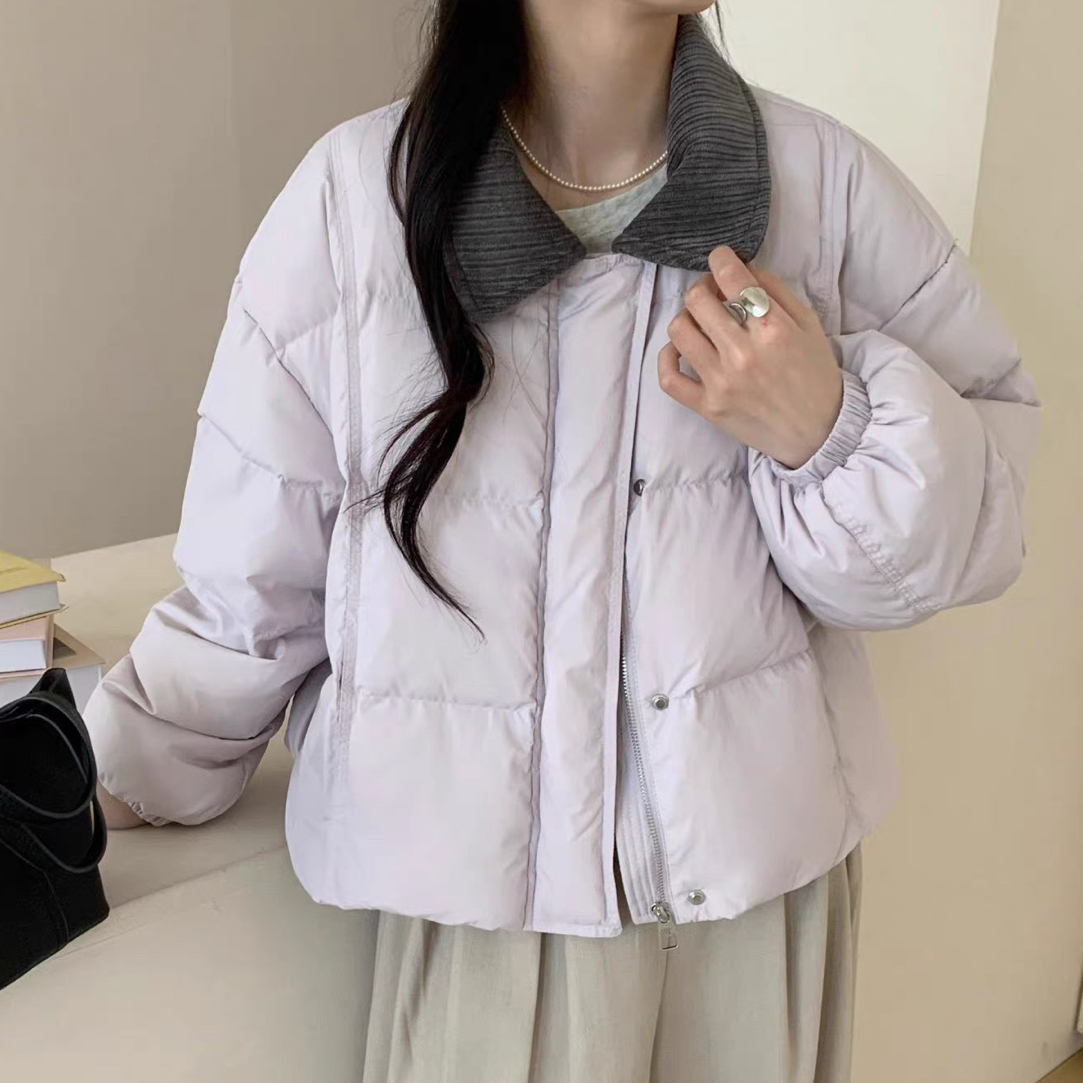 小个子定制冬季新韩版宽松翻领撞色短款棉服外套