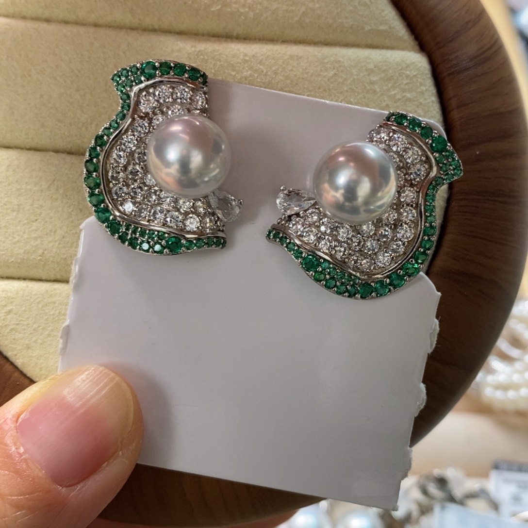 海水珍珠耳饰银S925镶嵌