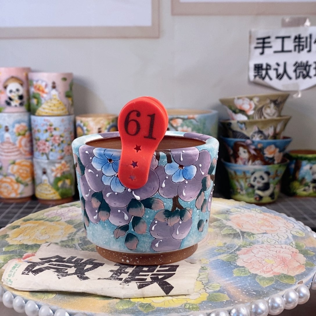 紫砂花盆红陶手绘花盆