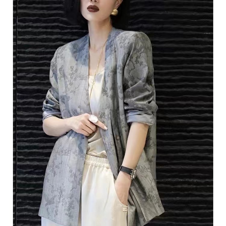 中式国风薄款灰色西装外套