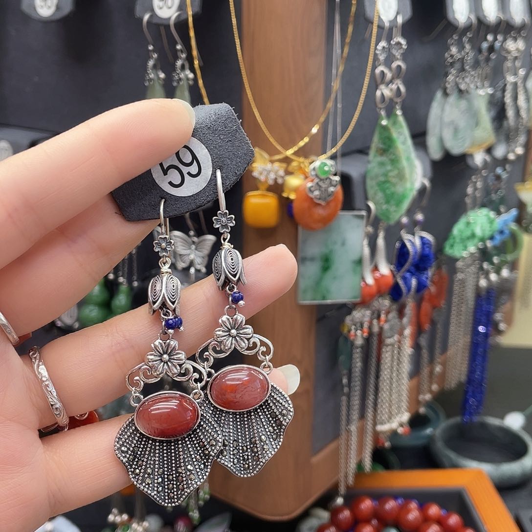 翡翠耳饰银S925镶嵌娇*244ghhnhhh