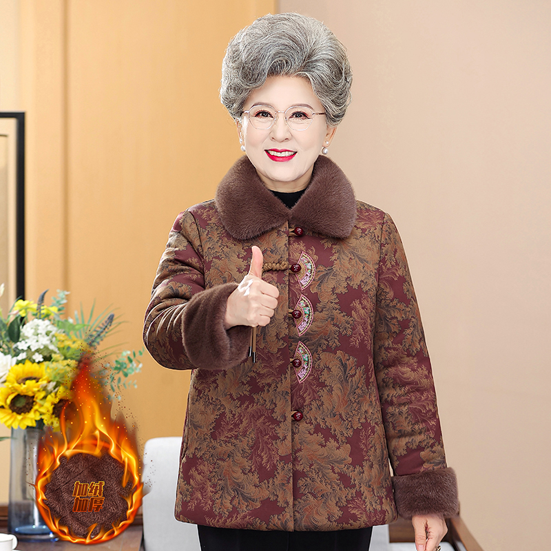 中老年人棉服女奶奶冬装唐装棉袄妈妈装棉服老太太加绒外套厚衣服