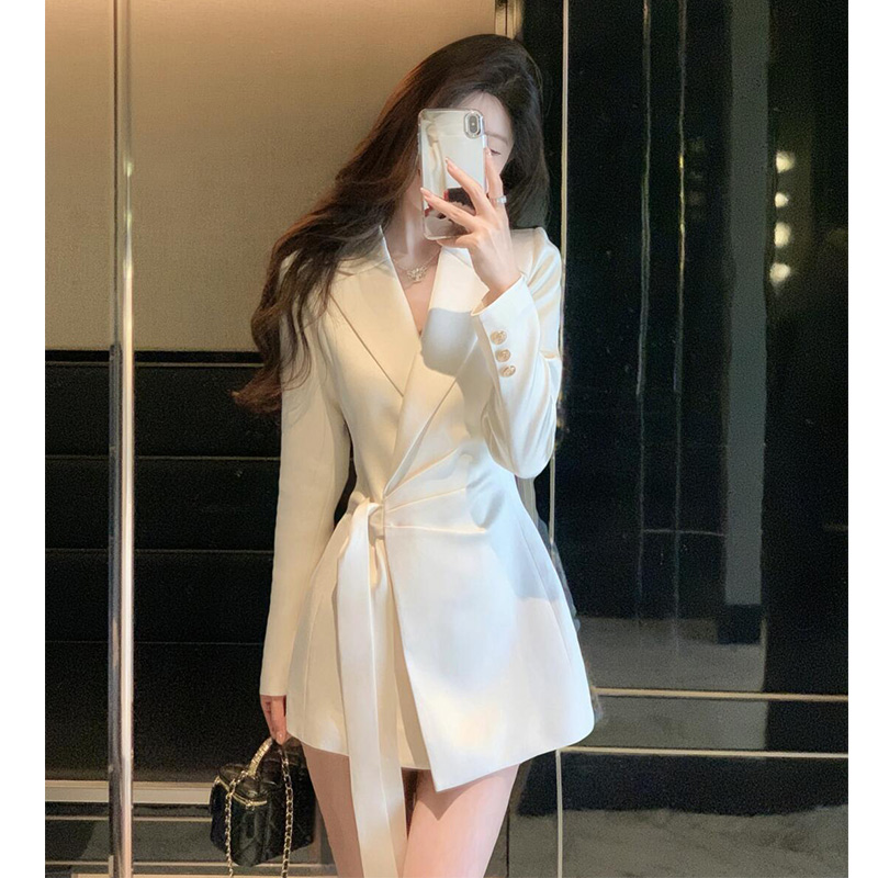 2025夏季51假期显瘦绑带气质职业上衣西装外套女长袖名媛中长款装