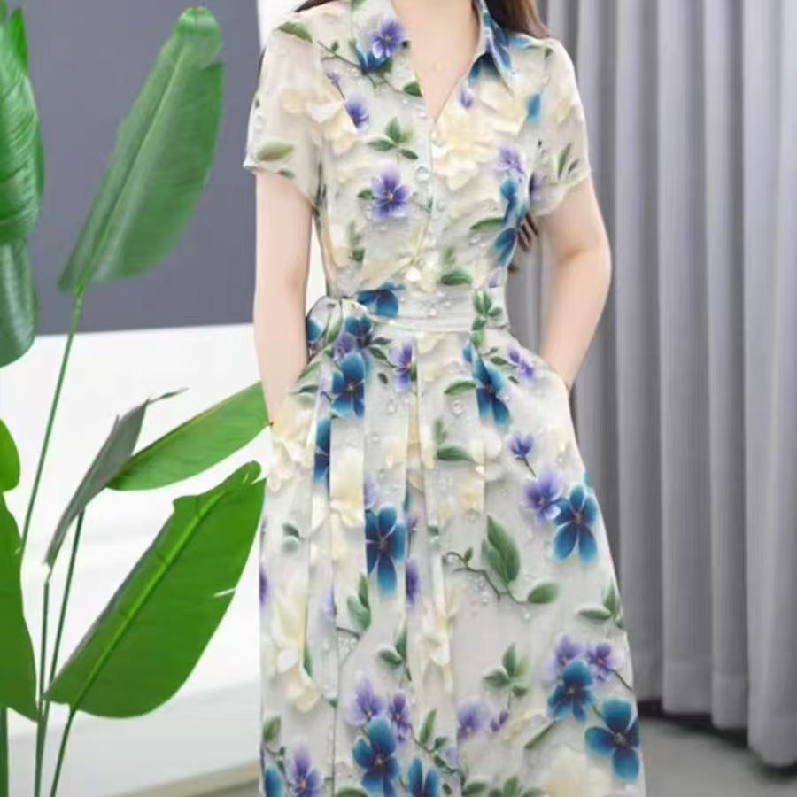 极简风中腰常规款民族风连衣裙气质女装2025显瘦夏季长裙