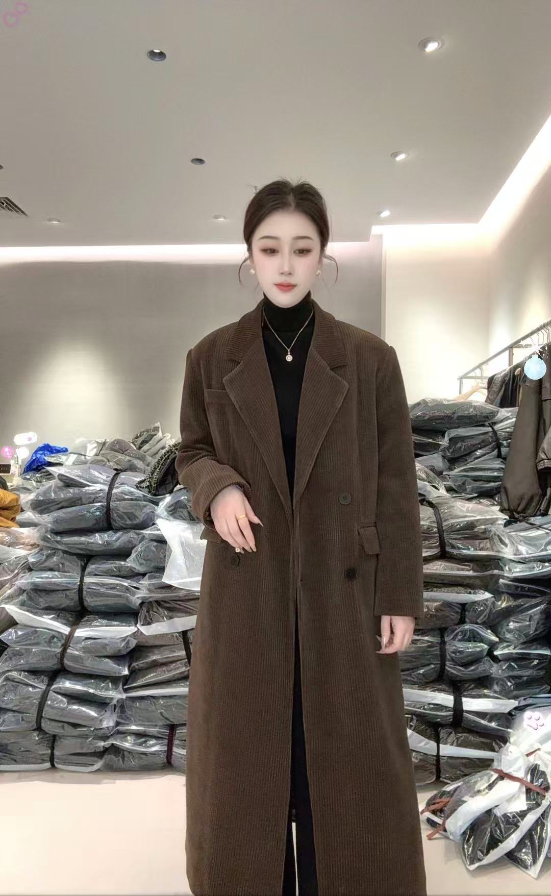 纯色呢大衣长款女毛呢外套百搭秋冬森系扎染女装西装(666888#)