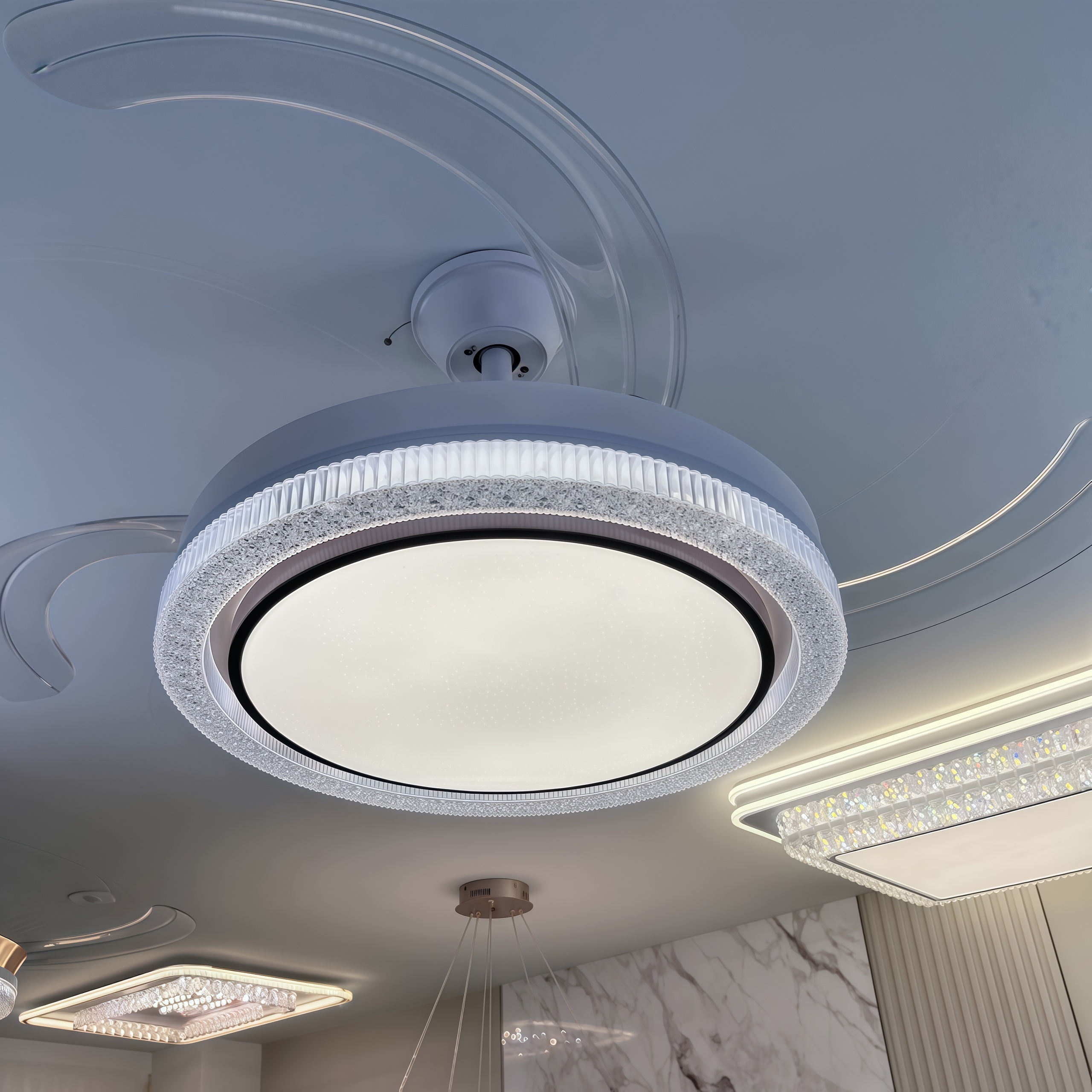 森瞳照明新款智能变频语音轻奢隐形风扇灯强风餐厅卧室大风力吊扇