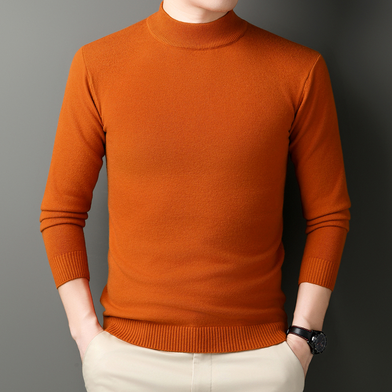 [总裁同款]男士亲肤修身型标准针织半高领厚款衫长袖加厚纯色秋冬