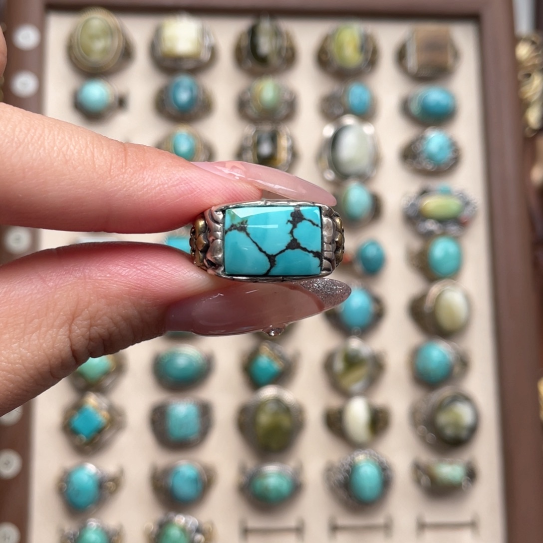 绿松石银S925镶嵌戒指