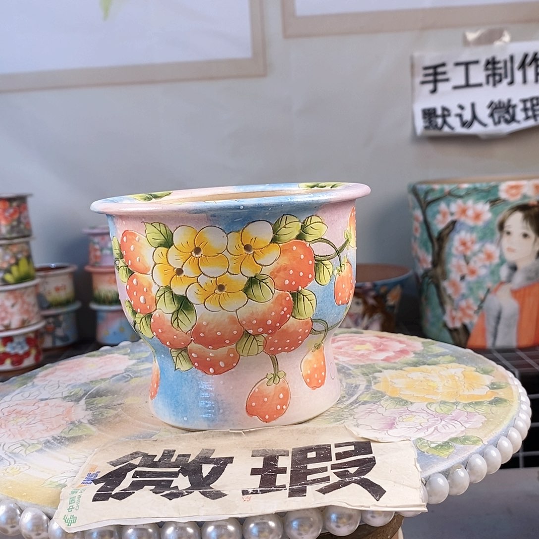 紫砂花盆红陶手绘花盆