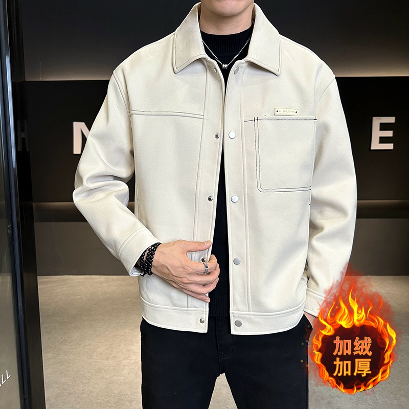 （九九）2025秋冬男士翻领高品质抗皱免打理纯色轻奢感毛呢夹克外套