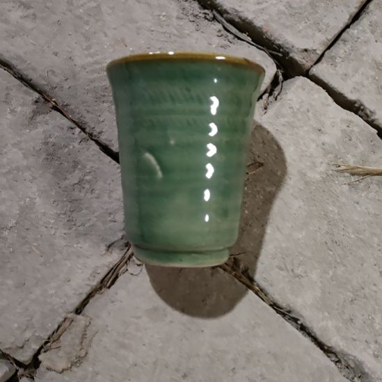 陶瓷磁州窑老厂绿杯微瑕一支
