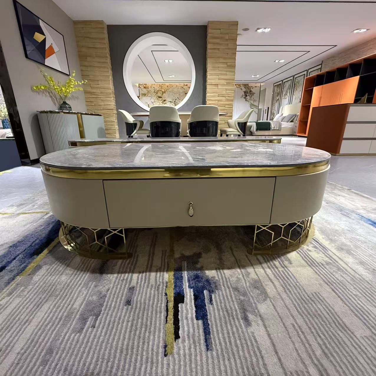 名奢茶几蓝金沙奢石别墅意式客厅轻奢