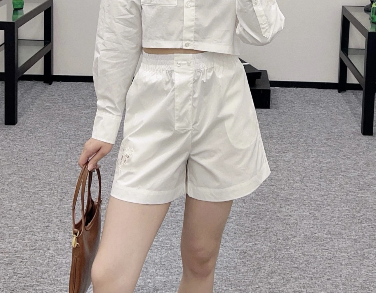 「长芯」25新款百搭休闲松紧腰刺绣短裤YZ25K011126