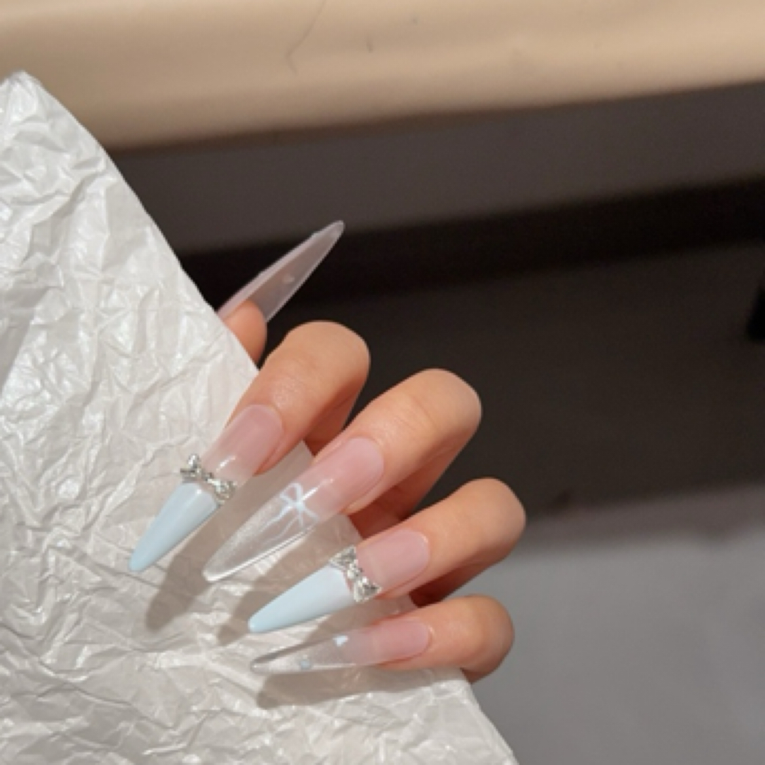 【背板43号专拍】奶蓝蝴蝶结温柔百搭纯欲手工穿戴甲显白美甲