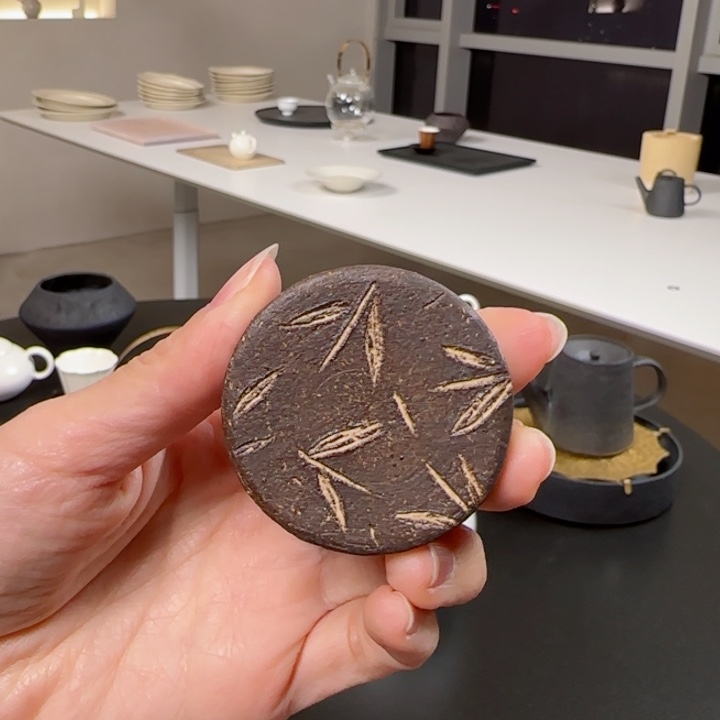 无垠粗陶泥竹子盖置