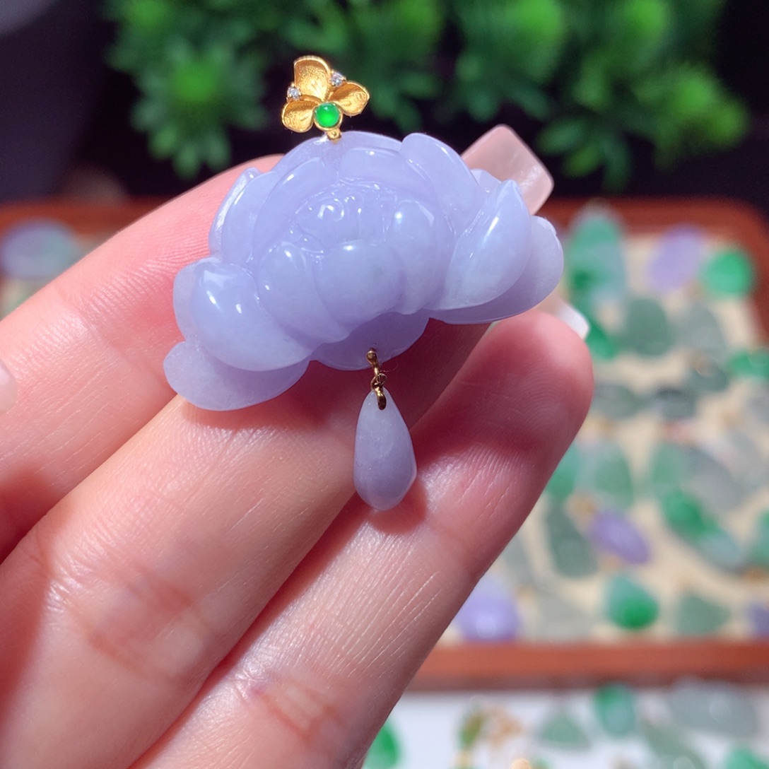 翡翠18K金镶嵌吊坠(不含链)