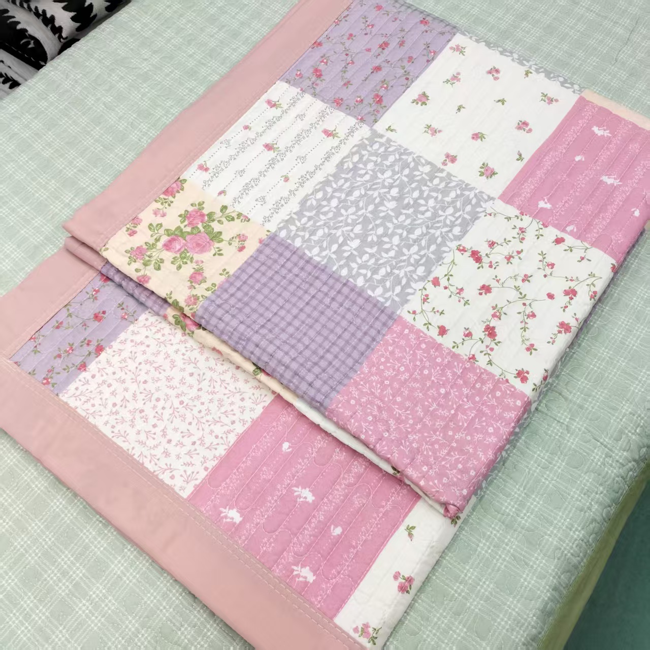 【包边床盖】<百福碎花-粉>90X220cm<±5cm>绗缝 多功能水洗透气柔软