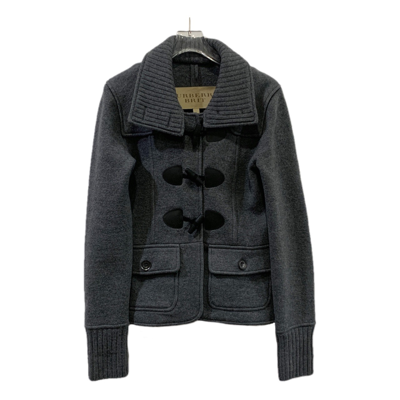 99新 BURBERRY/博柏利 001160 深灰色牛角扣羊毛外套 S码