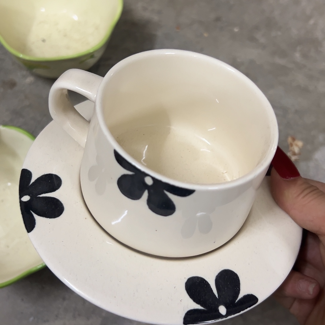 陶微瑕黑白花杯碟