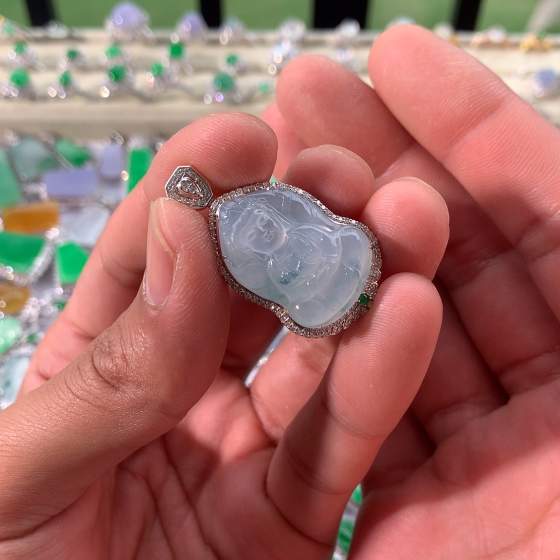 翡翠18K金镶嵌吊坠(不含链)