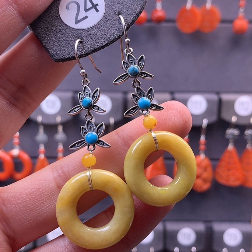 【闪购商品】翡翠耳饰银S925镶嵌岁***?满意
