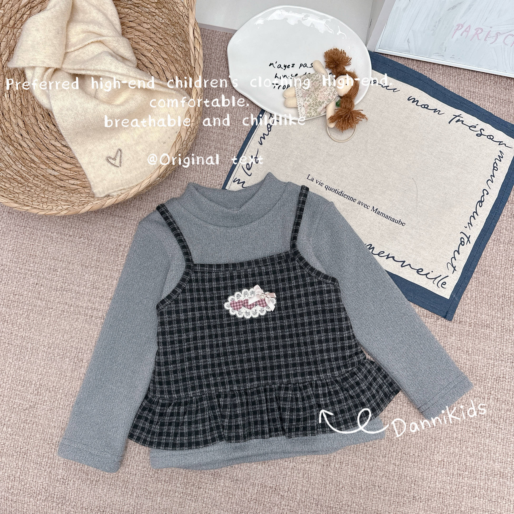 「Dannirabbit」【韩版格子】冬款&女童韩版格子加绒两件套【G-5830】