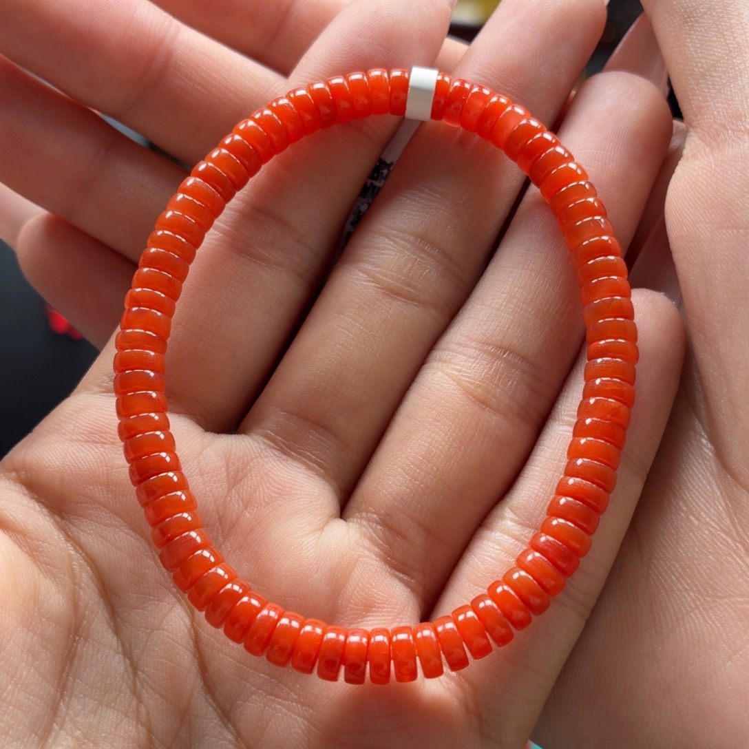 南红玛瑙未镶嵌手串原矿保山南红中洞子柿子红直切手串卡5.5