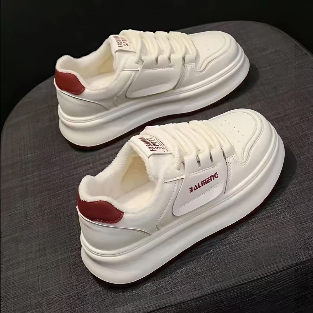 女板鞋2025冬季时尚新款百搭运动加绒厚底百搭小白鞋S895