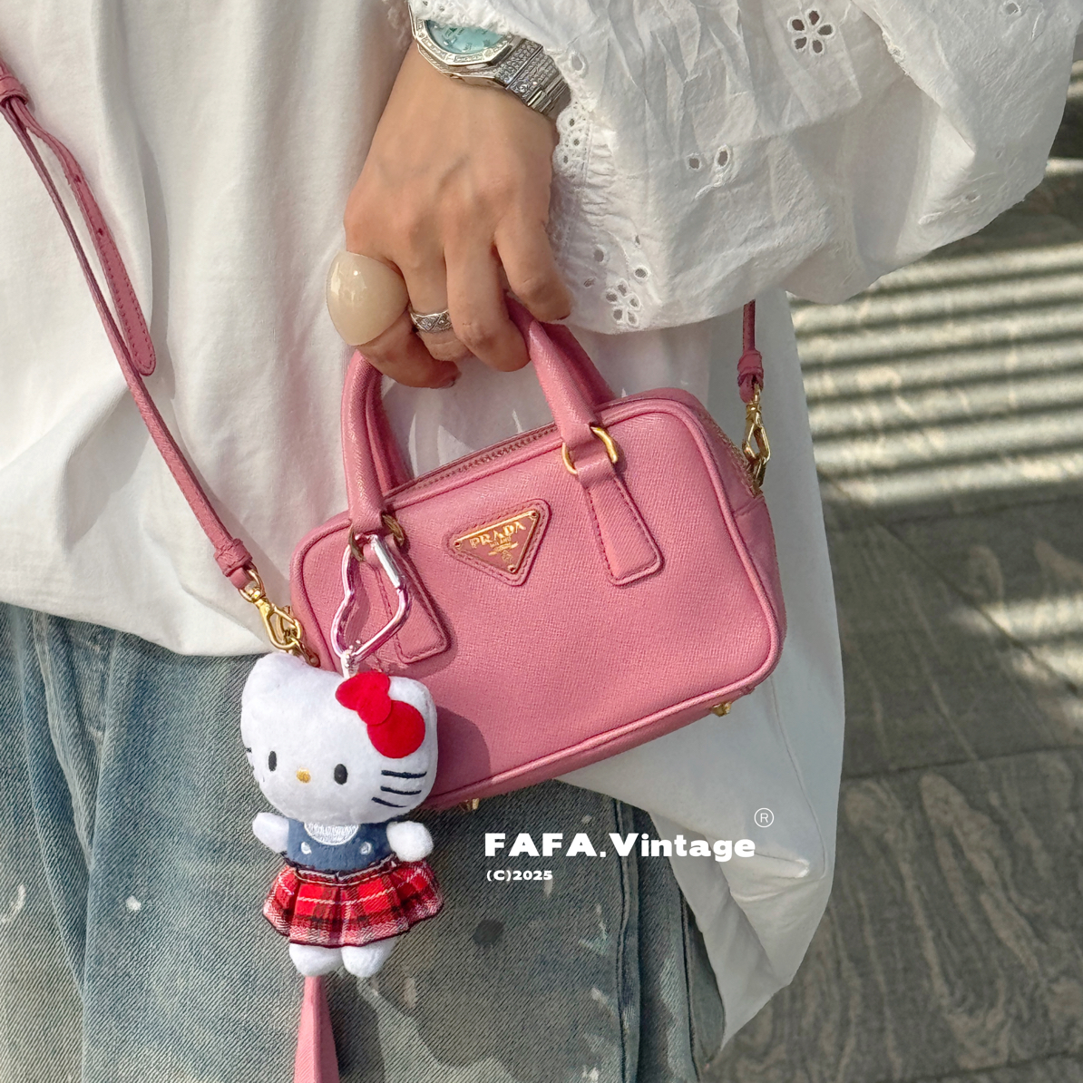 95新 Prada/普拉达 發發中古· 粉金plume mini盒子包手提包斜挎包