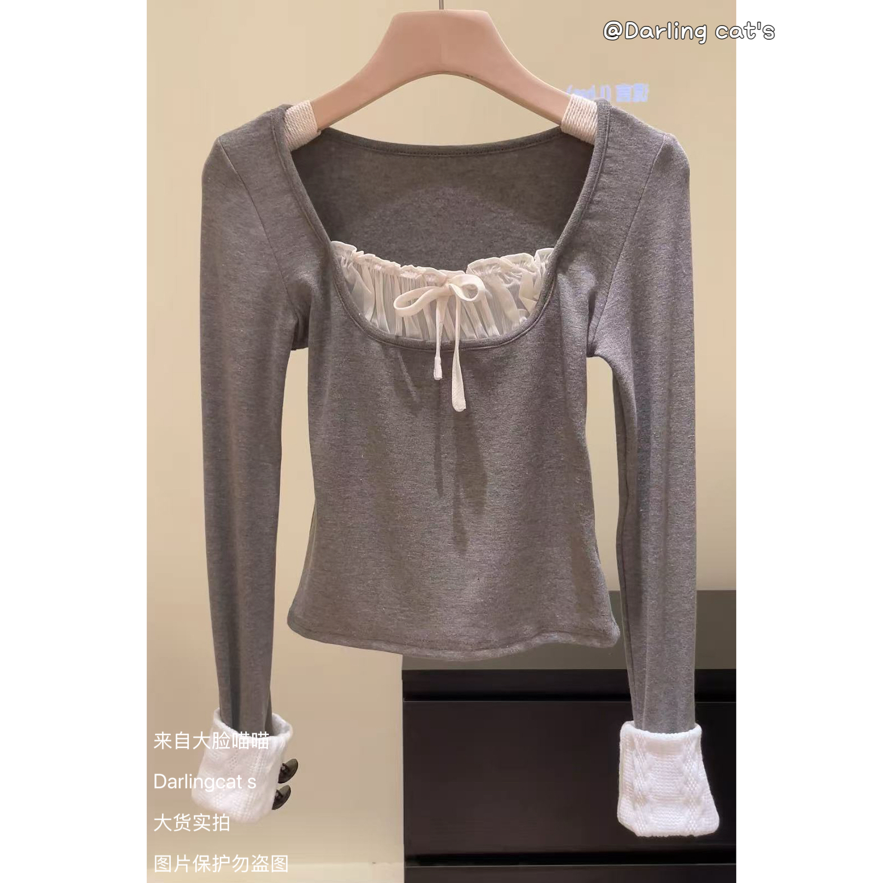  【大脸喵喵实拍】好穿B入 弹力显瘦针织打底长袖T恤女