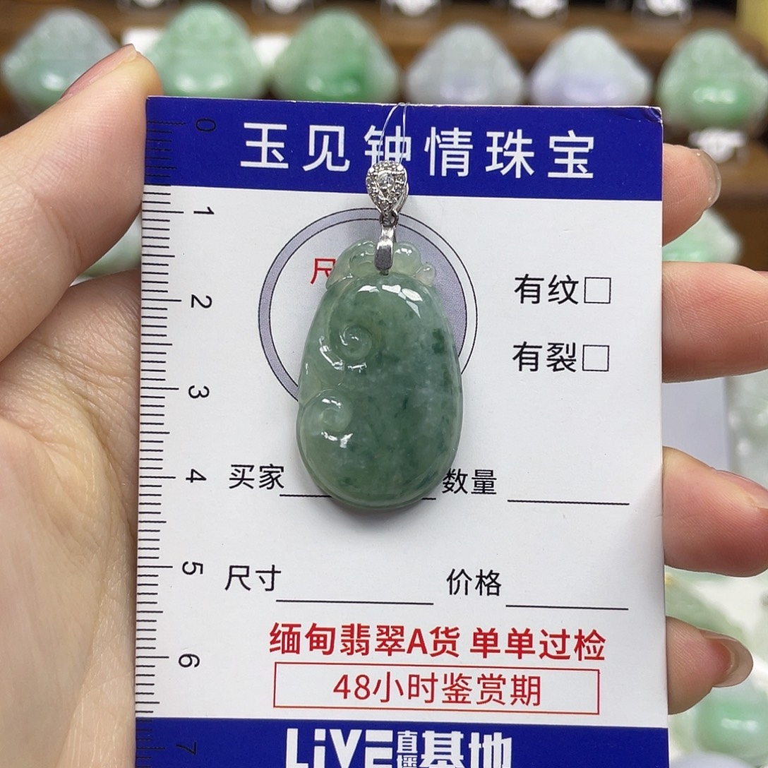 翡翠银S925镶嵌颈饰如意